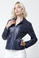 Damenjacke in Lammnappa Blau tailliert, Leder Schmidt Online