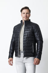 Gesteppte kurze  echte Herren Lederjacke in Lammnappa schwarz