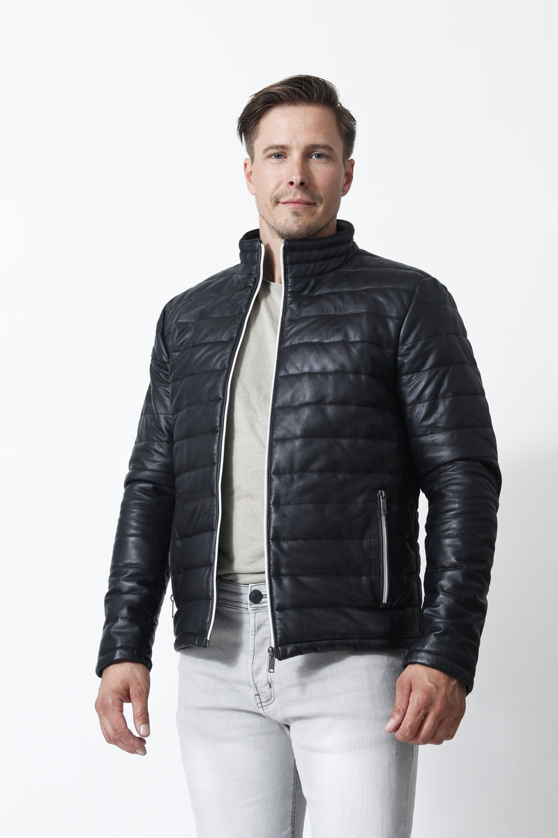 Gesteppte kurze  echte Herren Lederjacke in Lammnappa schwarz
