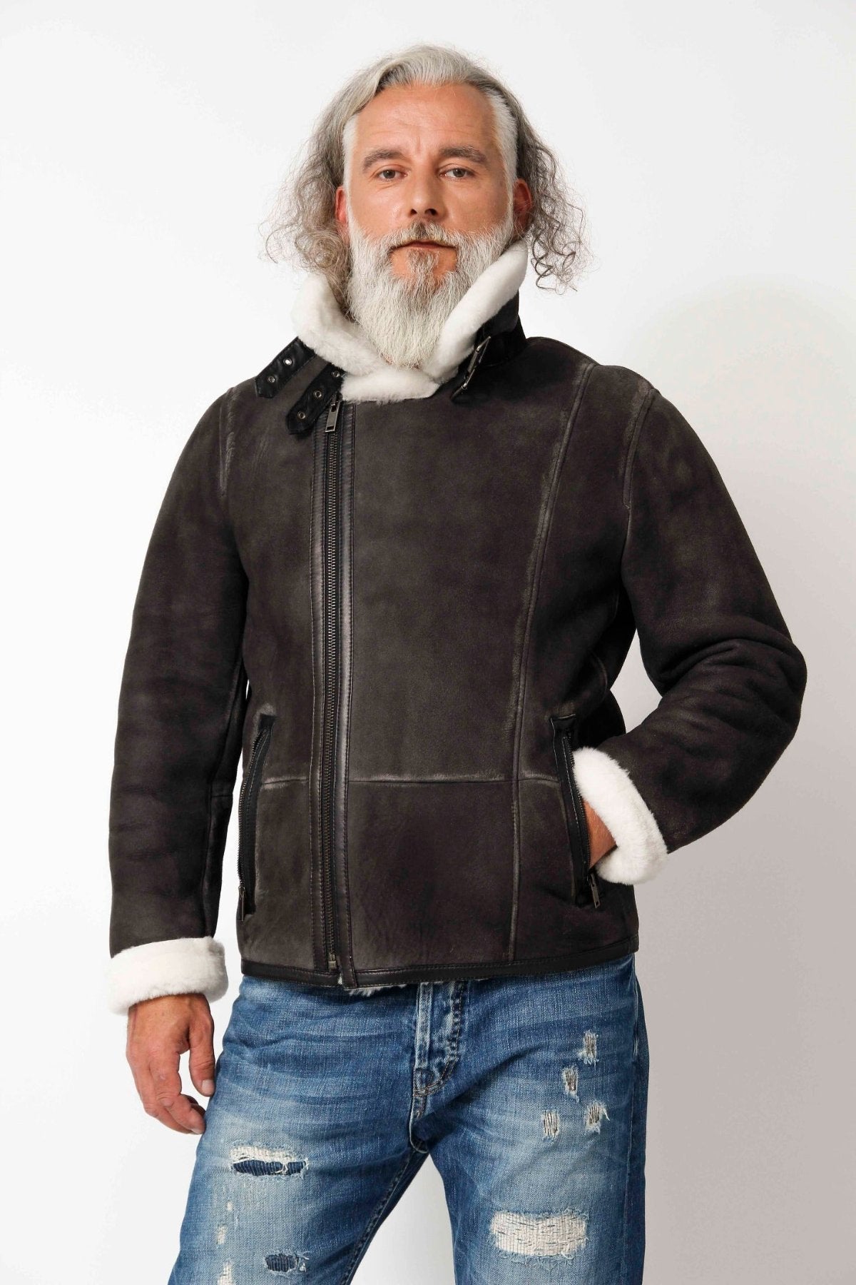 kurze Herren Lammfelljacke im Biker Style – Leder Schmidt Online