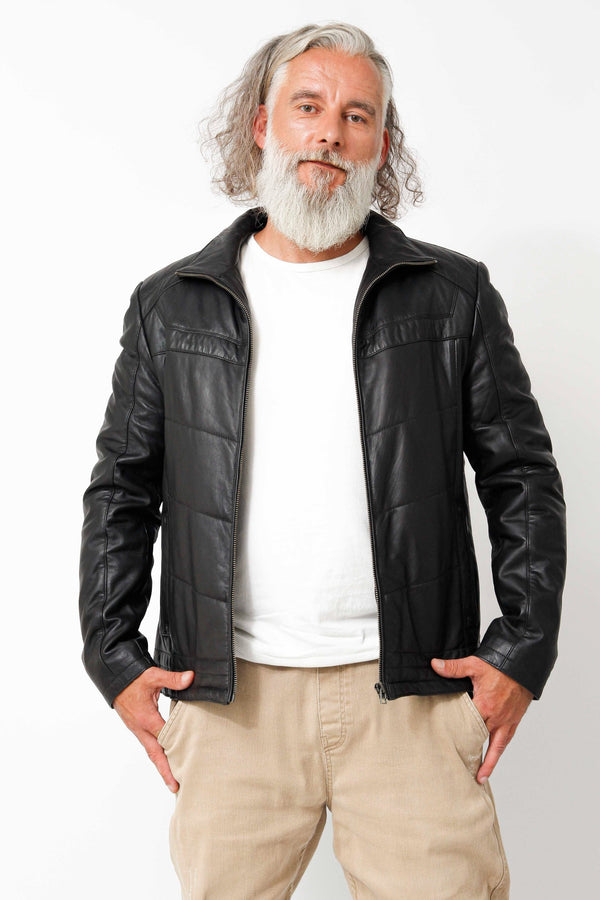 Kurze Herren Lederjacke aus Lammnappa in schwarz wattiert zeitlos
