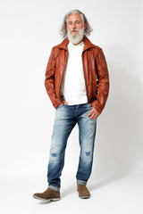 Kurze Herren Lederjacke aus Lammnappa in Cognac Vintage Optik