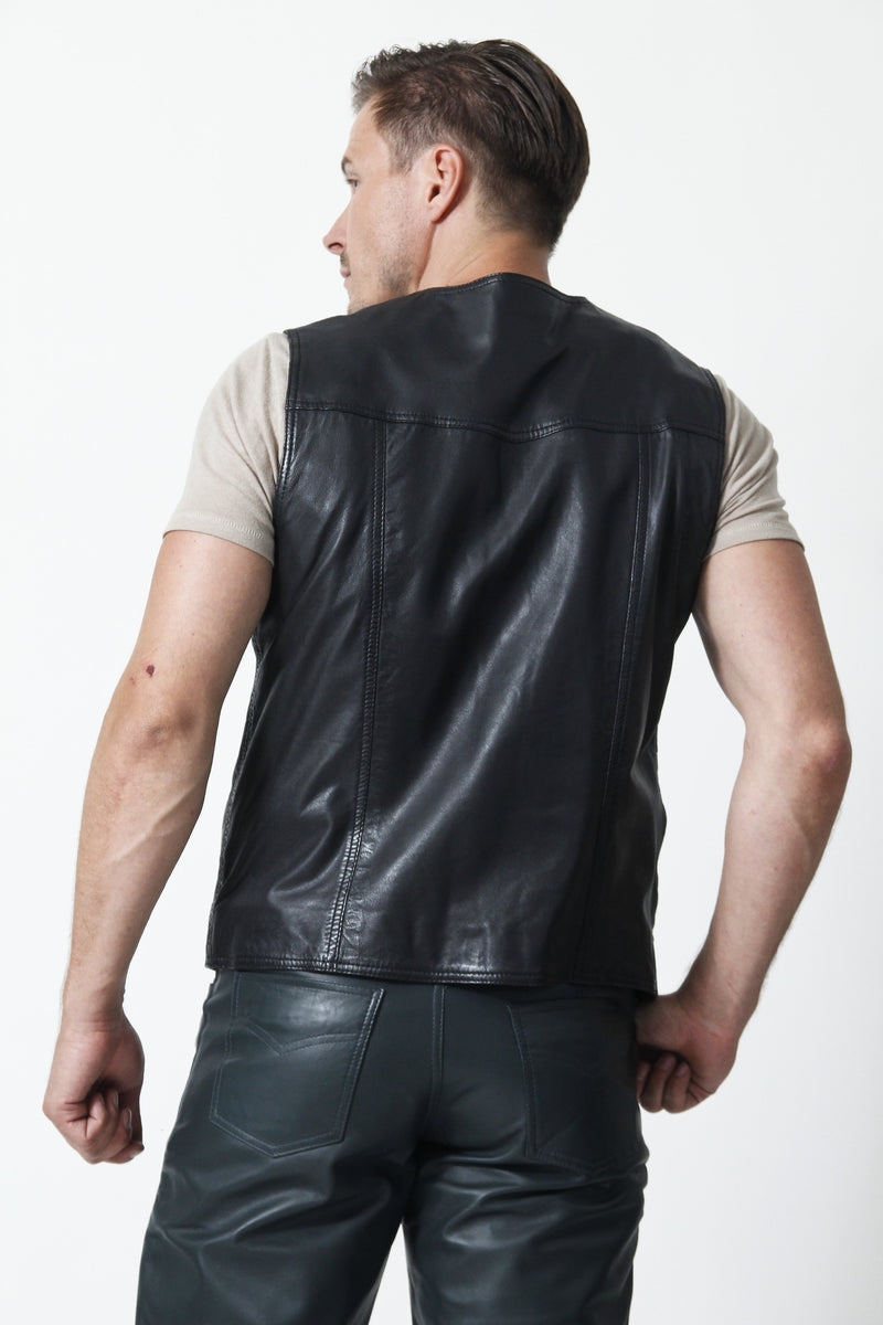 Petrelli Herren-Weste Aus Echtem Leder – Klassischer Stil, Vier Taschen, Verstellbar