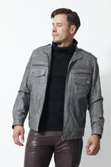 kurze Herren Lederjacke in Kringel Grey Lammnappa aus Lammnappa