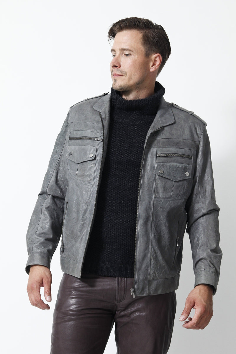 kurze Herren Lederjacke in Kringel Grey Lammnappa aus Lammnappa