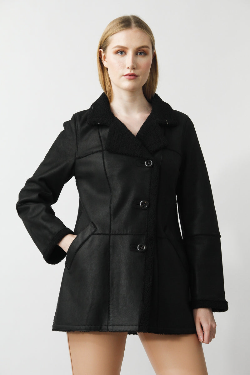 Damen Lammfelljacke in edler Verarbeitung schwarz 