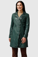 Langer Damen Gehrock aus Lammnappa unwattiert grün vintage Look 