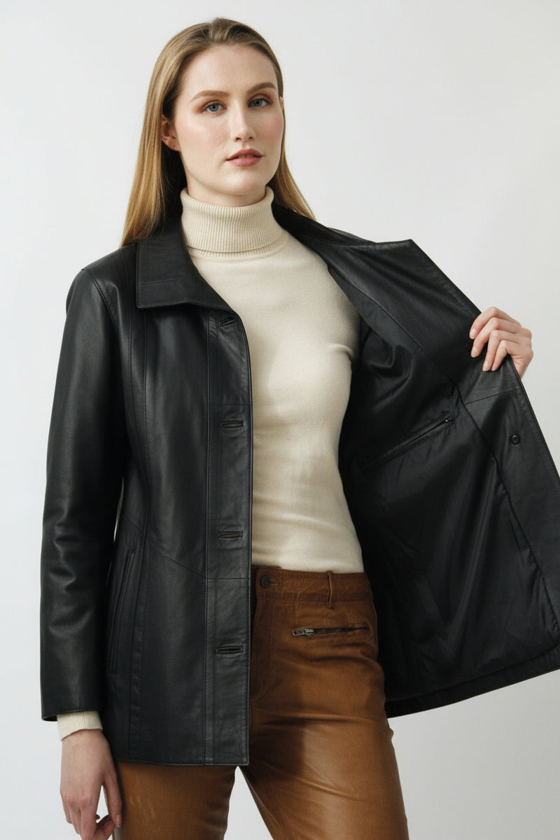 Damenlederjacke Nadja in der Farbe schwarz aus Lammnappa