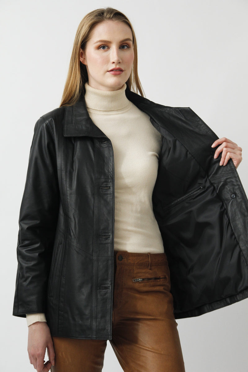 Damenlederjacke Nadja in der Farbe schwarz aus Lammnappa
