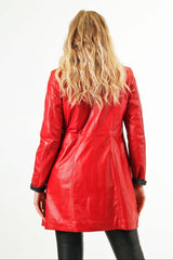 Damen Lederjacke Lammnappa mit Farbkontrast rot/schwarz tailliert mit Zweiwegereißverschluss