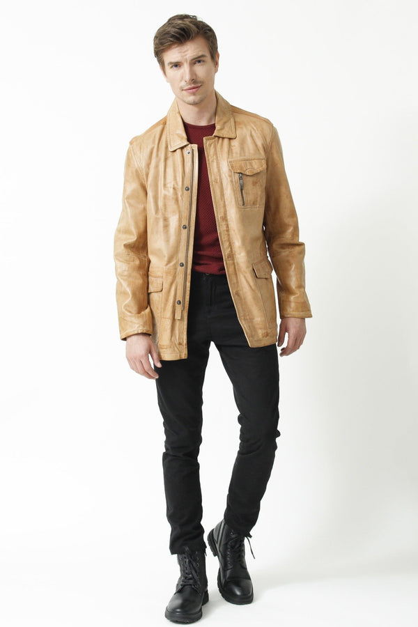  sehr leichter Herren Parka in Cognac Lammnappa