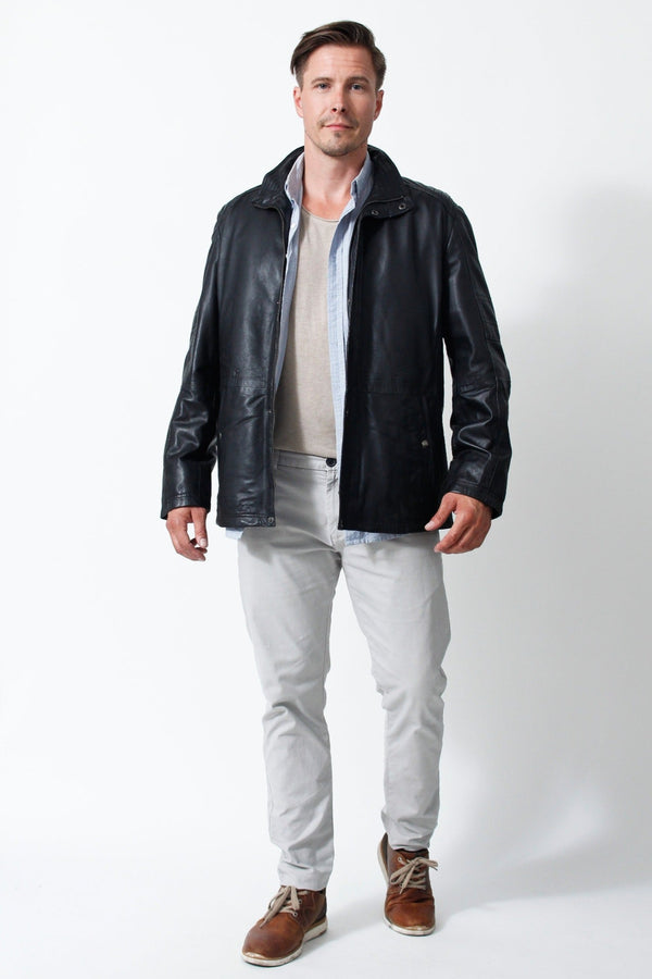 halblange Schwarze Herren Lederjacke in Lammnappa-Leder Schmidt Online 