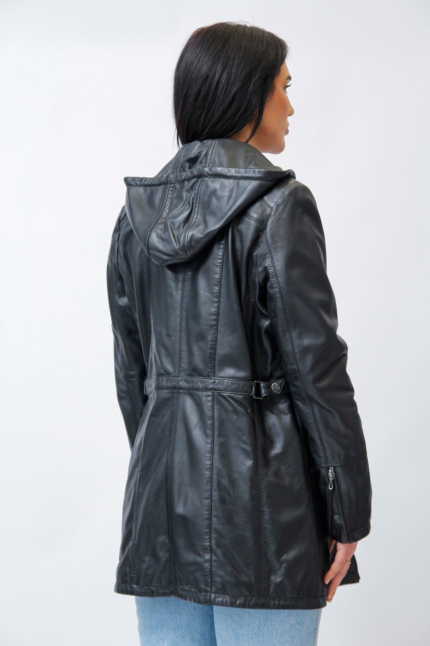 Kapuze Blaue Damenlederjacke Kurze Leichte Damen Lederjacke Mit Kapuze