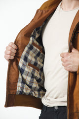 Herren Ziegenvelour Lederbundjacke Rauleder in Cognac bei Leder Schmidt Online