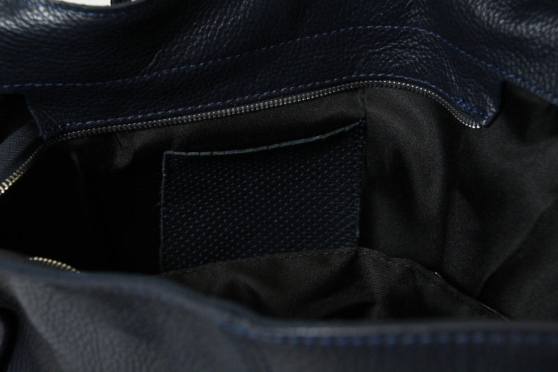 Damen Shopper aus feinstem Rindnappa Leder in Blau einseitig perforiert