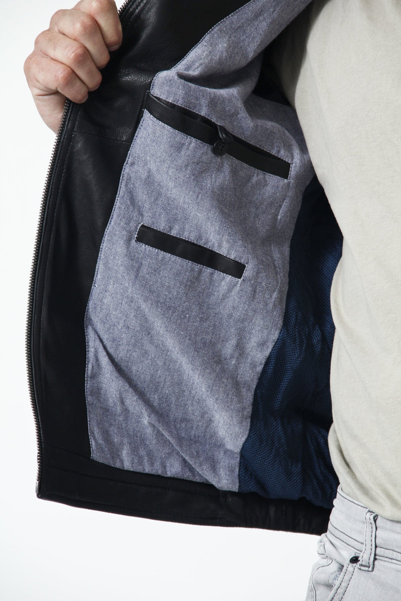 Schlichte Herren Lederjacke in Schwarz Lammnappa mit zwei Eingriffstaschen