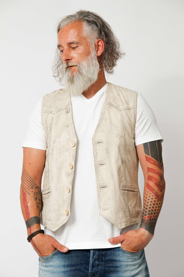 Leichte Herren Style Lederweste aus Lammnappa im Vintage Look