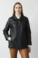 Hochschließbare zum knöpfen  in leichter Lammnappa Qualität als Damenjacke in schwarz