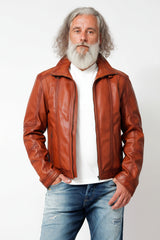 Kurze echte Herren Lederjacke aus Lammnappa in Cognac Vintage Optik