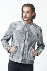 Herren kurze leichte Lederjacke in geschliffenes Lammleder in Jungle Optik Grau