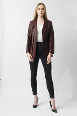 Eleganter Damen Lederblazer aus weichem Lammnappa tailliert in Bordo