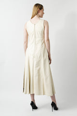 Zeitloses Klassisches Damen Lederkleid aus dünnem Lammnappa in der Farbe Ivory