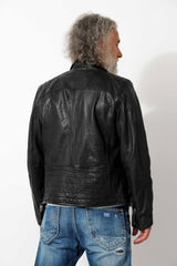 Kurze Herren Bikerlederjacke aus New Zealand Lammnappa schwarz Bubble Effekt
