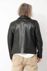Kurze Herren Bikerstyle Lammnappalederjacke schwarz feinste Qualität mit Asymmetrischen Reißverschluss