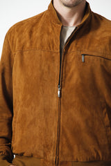 Herren Ziegenvelour Lederbundjacke Wildleder in Cognac bei Leder Schmidt Online