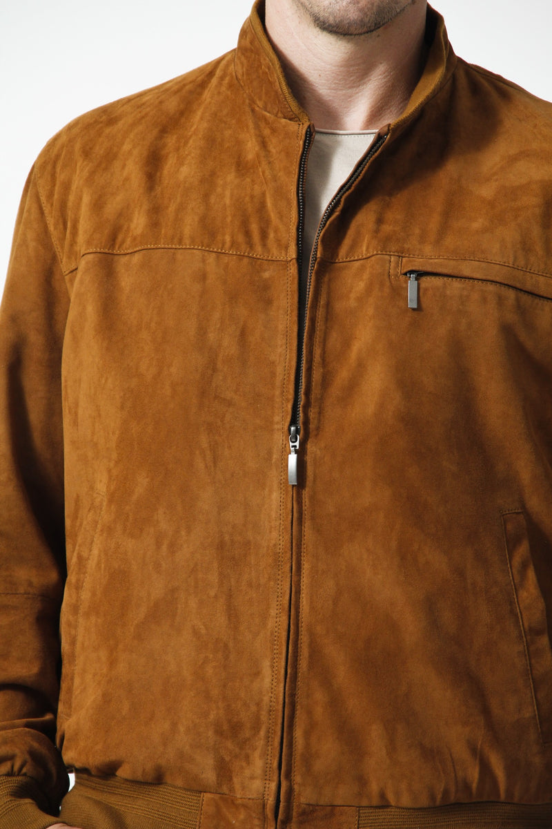 Herren Ziegenvelour Lederbundjacke Wildleder in Cognac bei Leder Schmidt Online