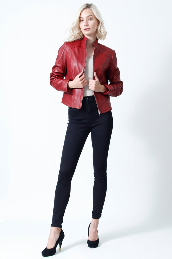 Damen Lederjacke in Lammnappa rot und Stehkragen, Leder  Schmidt Online 