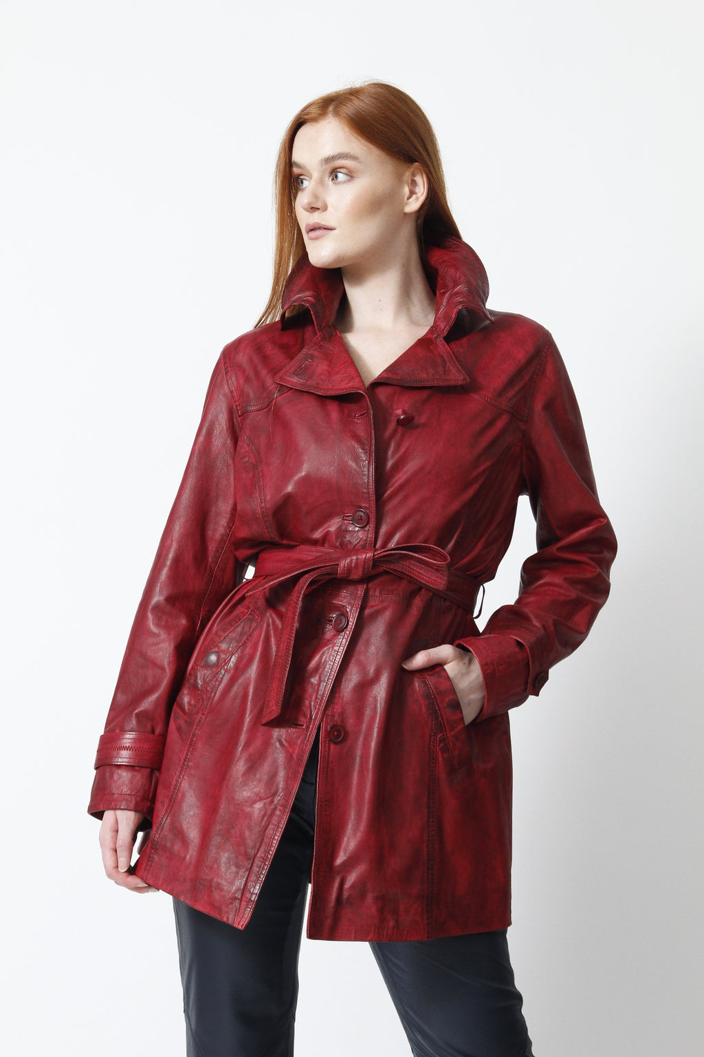 Damen Ledermantel in Vintage