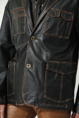 Herren Sakko mit Knöpfe und  Kapuzenteil und vintage Look Lammnappa