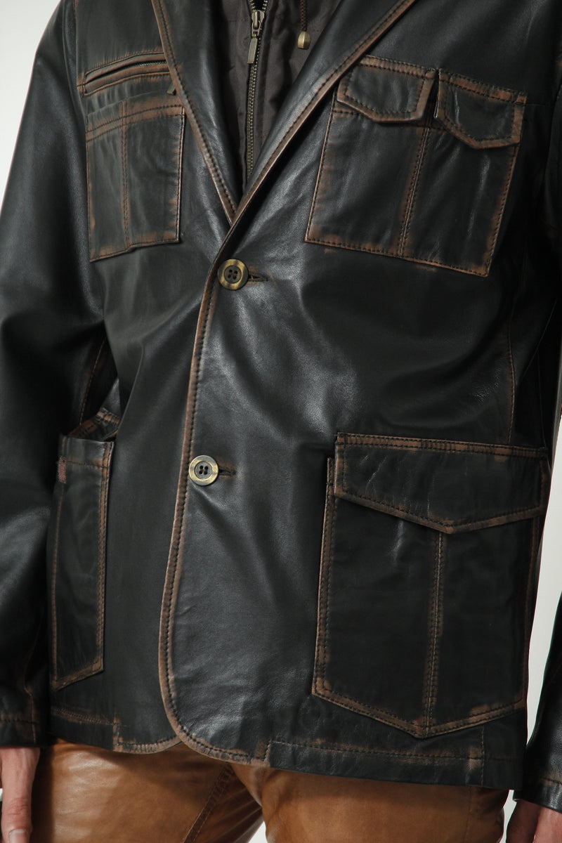 Herren Sakko mit Knöpfe und  Kapuzenteil und vintage Look Lammnappa