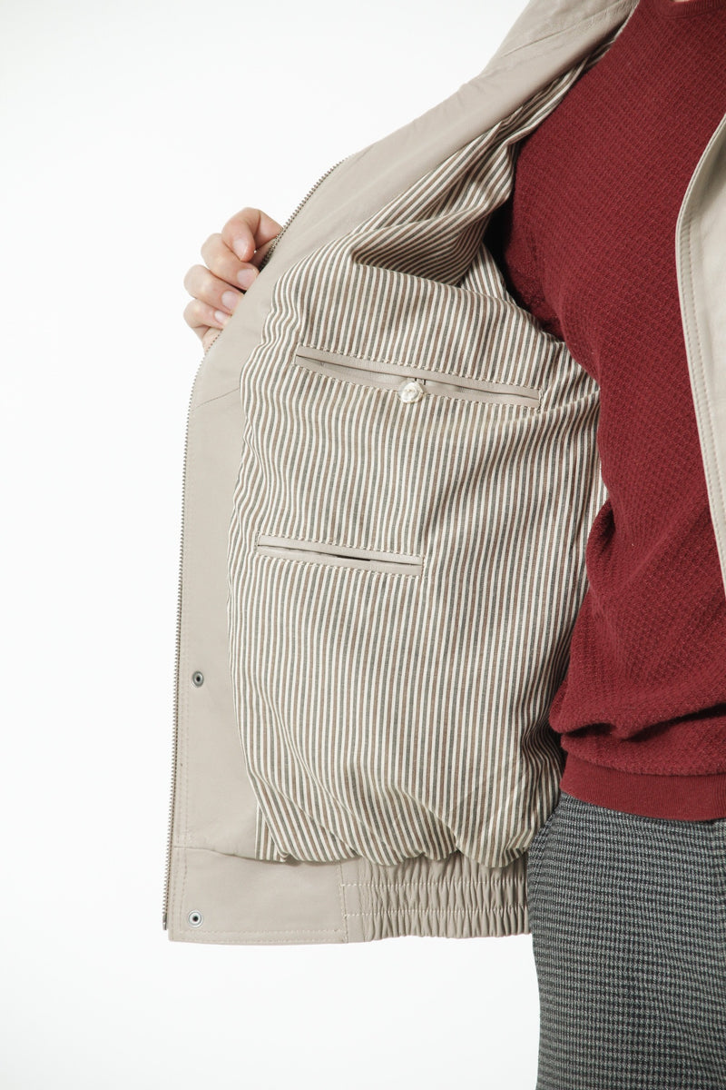 Super leichter Herren Lederblouson aus Lammnappa in Ivory unwattiert