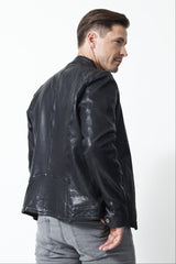 Coole Herren Biker Lederjacke Schwarz aus Lammnappa mit Stehkragen