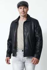 Schlichte echte Herren Lederjacke in Schwarz Lammnappa mit zwei Eingriffstaschen
