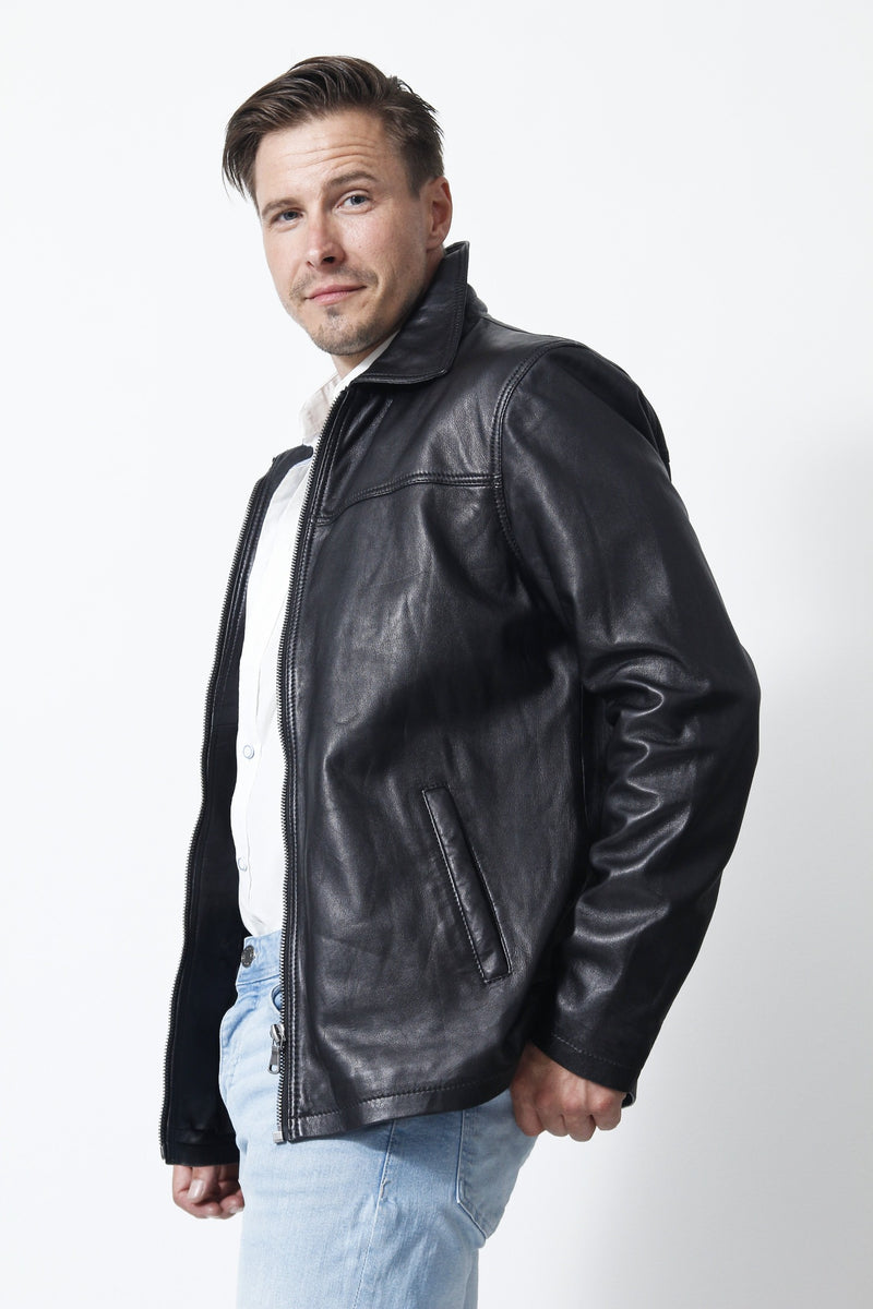 halblange Lederjacke in Lammnappa schwarz für Herren von Leder Schmidt 