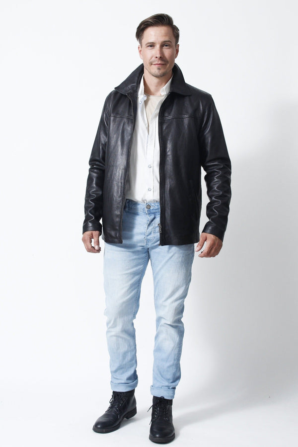 Herren Lederjacke Lammnappa schwarz gerader Schnitt Leder Schmidt Online