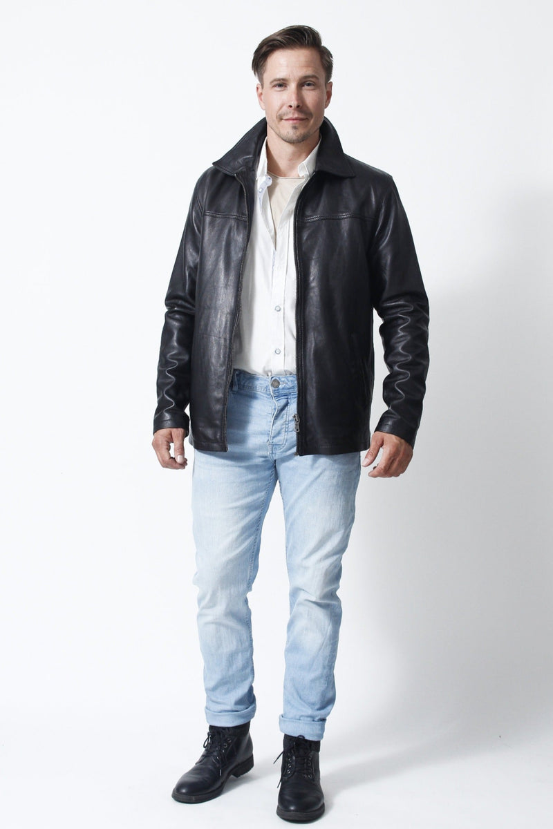 Herren Lederjacke Lammnappa schwarz gerader Schnitt Leder Schmidt Online