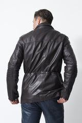 sportlicher Herren Lederparka aus top Lammnappa in Braun wattiert