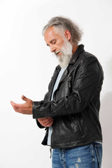 Kurze Herren Bikerlederjacke aus New Zealand Lammnappa schwarz Bubble Effekt