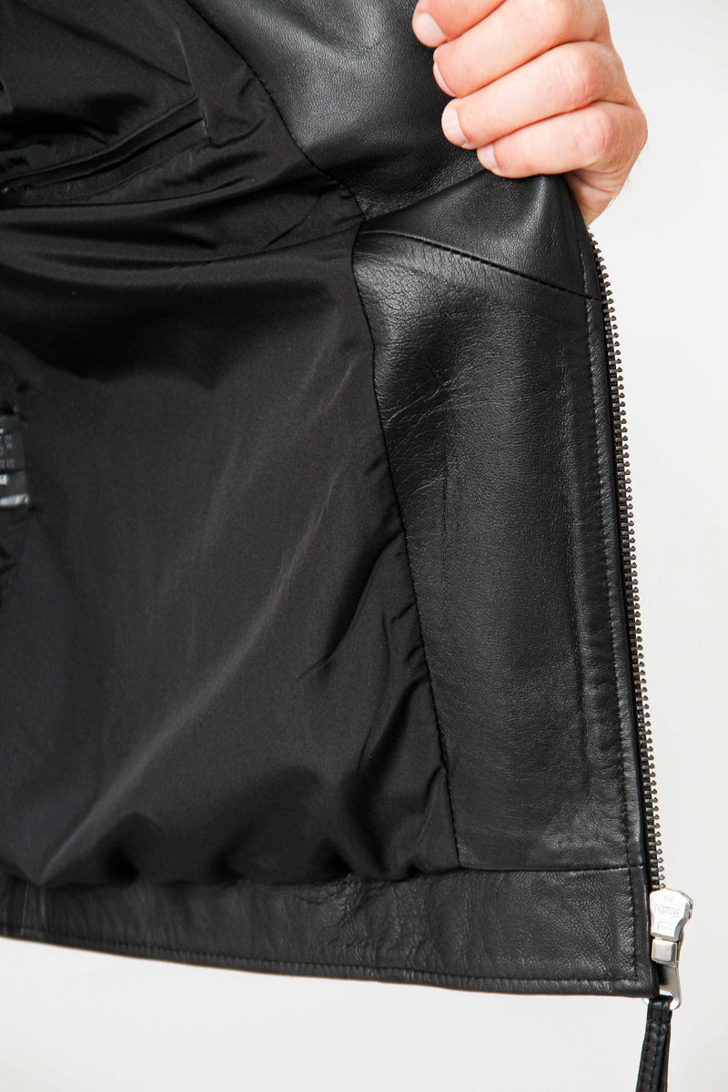 Kurze Herren Bikerstyle Lammnappalederjacke schwarz feinste Qualität mit Asymmetrischen Reißverschluss