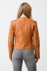 Kurzer Damen Lederbolero aus Lammnappa amaretto washed Look ohne Kragen