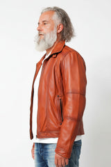 Kurze echte Herren Lederjacke aus Lammnappa in Cognac Vintage antik