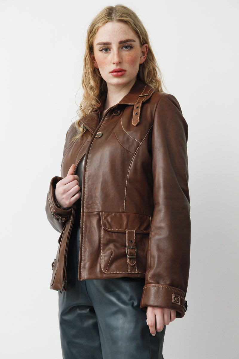 Damen Lederjacke aus Lammnappa  Braun für den Übergang