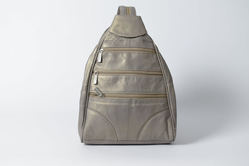 Damen Leder Rucksäcke aus Lammnappa in Metallic Grau 340 Gramm