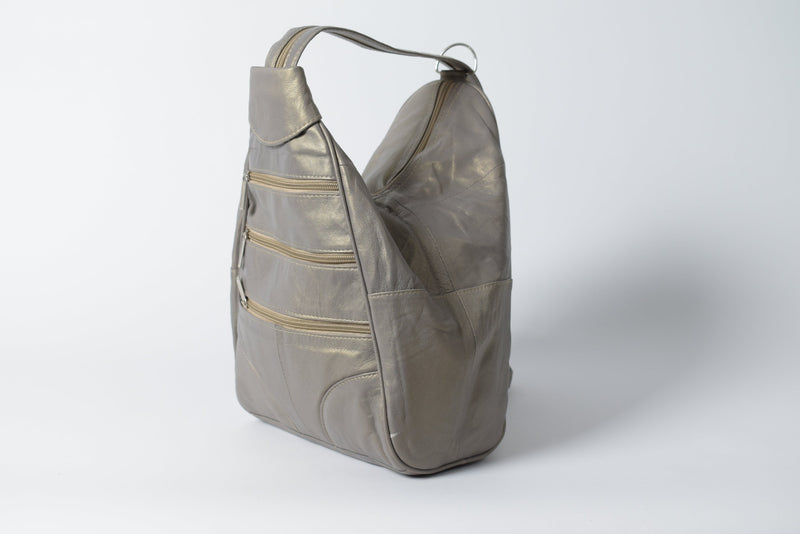 Damen Leder Rucksäcke aus Lammnappa in Metallic Grau340 Gramm