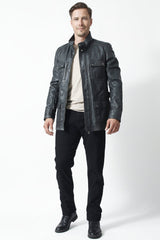 Herren Lederparka sportlich in Lammnappa anthrazit vintage Look und Stehkragen