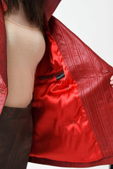 Halblange Damen Lederjacke aus Ziegen Nappaleder in Rot mit Gürtel